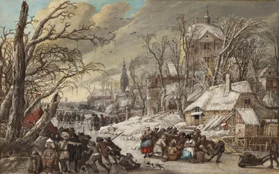 Figuren op een bevroren kanaal